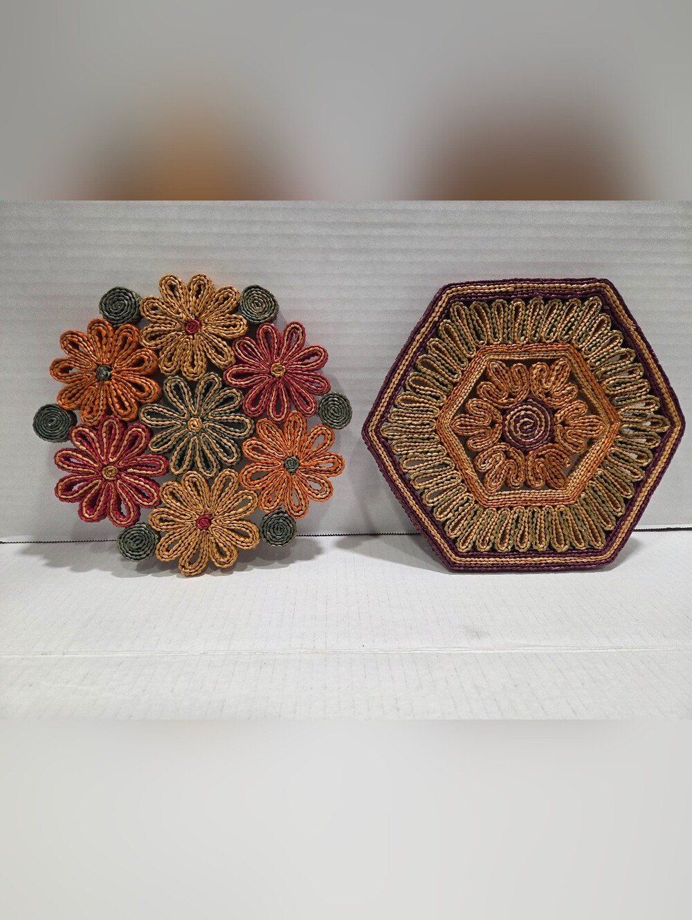 Raffia Straw Vintage 70s Trivets Lot Of 2